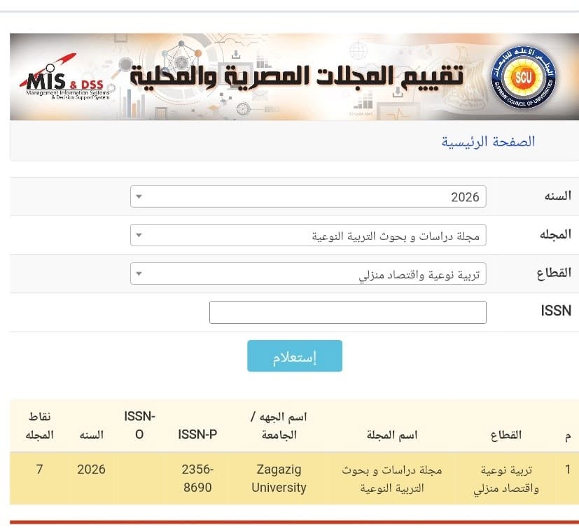 للعام الرابع على التوالي.. "دراسات وبحوث التربية النوعية" تتصدر المجلات المحلية بأعلى تقييم من المجلس الأعلى للجامعات .
