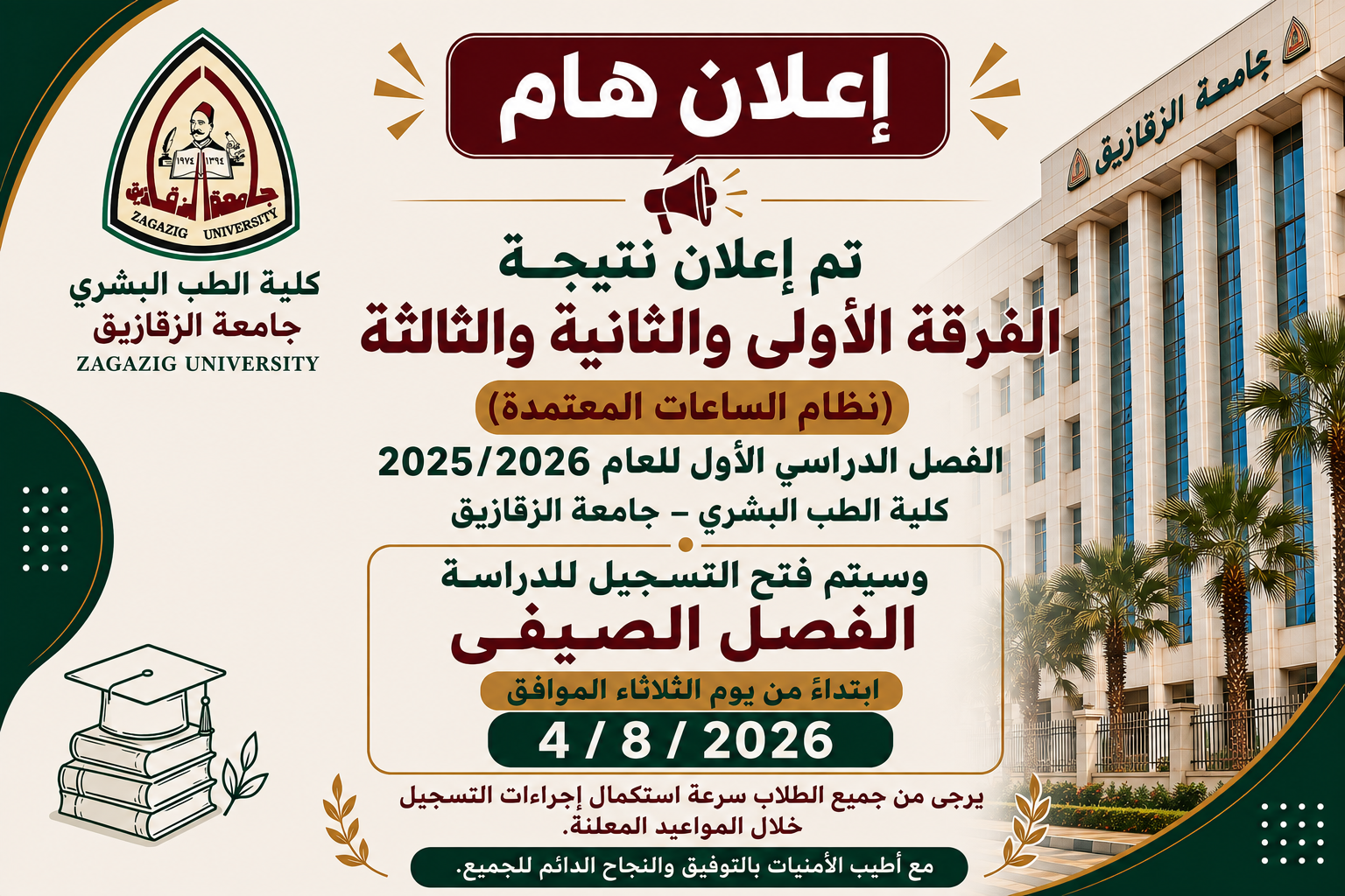 اعلان نتيجة الفرق الاولى والثانيه والثالثه ساعات معتمده كلية الطب البشرى